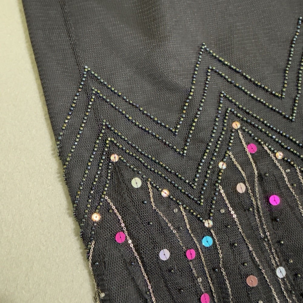Black Skirt 6 Mesh Heavily Beaded Chain Whimsygoth Dressy Fringe Fairy Glam Y2K - Picture 2 of 16